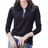 [three Joy] ポロシャツ レディース 長袖 速乾 大きいサイズ バイカラー 綿 オフィスカジュアル ブラック S