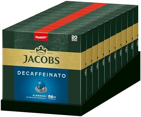 Jacobs Kaffeekapseln Lungo Decaffeinato, Intensität 6/12, 10 x 20 Getränke, Nespresso* kompatible Kaffee Kapseln, 200 Kapseln, mittlere Röstung