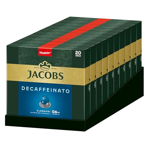 Jacobs Kaffeekapseln Lungo Decaffeinato, Intensität 6/12, 10 x 20 Getränke, Nespresso* kompatible Kaffee Kapseln, 200 Kapseln