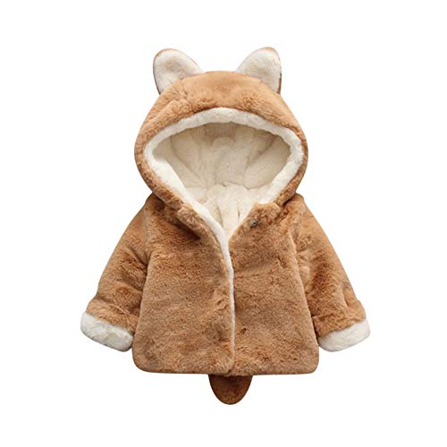 Betadog Toddler Kids Fleece Hooded Jacket Coat with Ears Zipper Lightweight Long Sleeve Thick Warm (Brown, 3-4 Years) - Main Image