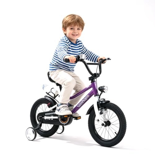 Image of WinHope Kids Bike with Headlight, 12-20 Inch Pedal Bike for 2-12 Boys Girls | Steel Frame with Training Wheels Water Bottle | Dual Brake for Summer Outdoor Riding | Birthday Gift for Toddlers