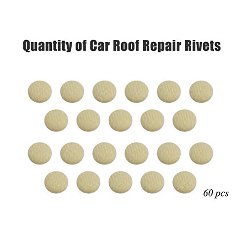 EZYKOO 60 pcs Car Roof Headliner Repair Button, Auto Roof Snap Rivets Retainer Design for Car Roof Flannelette Fixed, with Installation Tool and Fit All Cars(Beige Flannelette)