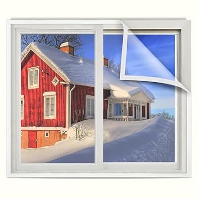 Window Insulation kit for Winter - Indoor Window Plastic for Winterizing, Tear Resistant Transparent Window Cover with Adhesive Straps, 80x175cm,White