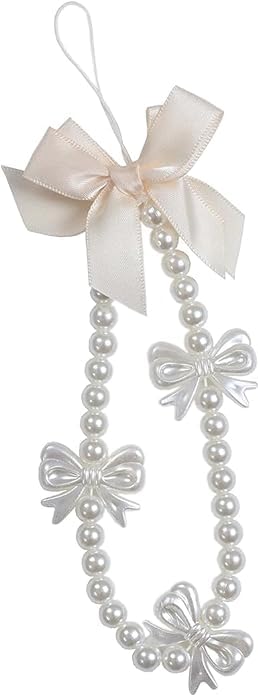 White Mobile Phone Lanyard Universal Phone Chain Black Bow White Pearl Beaded Phone Lanyard Wrist Strap Anti Lost Phone Charm Strap Fashion Phones