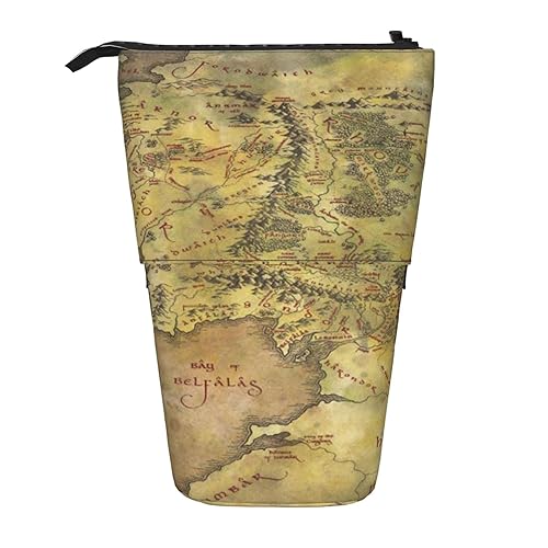 ZaKhs Middle Earth Map Print Stand Up Pencil Case Retractable Pencil Pouch Cute Portable Pencil Holder for Boys Girls Office Supplies