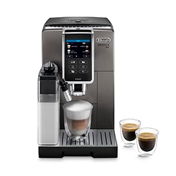 De'Longhi Dinamica Plus Perfetto ECAM372.95.TB, Macchina Automatica per Caffè in Chicchi, 1450 W, Sistema LatteCrema per Cappuccini Automatici, 1.8 L, Colore: Titanio/Nero