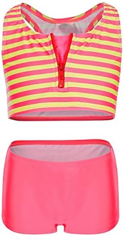 DAYU Kids Girls Striped Two Piece Boyshort Swimsuit Tankini Set