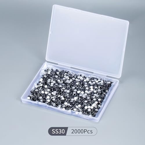 Image of 2000PCS Black Rhinestones Bulk, Flat Back Crystal Glass Stone Round Gems,SS30, 6.4-6.6mm