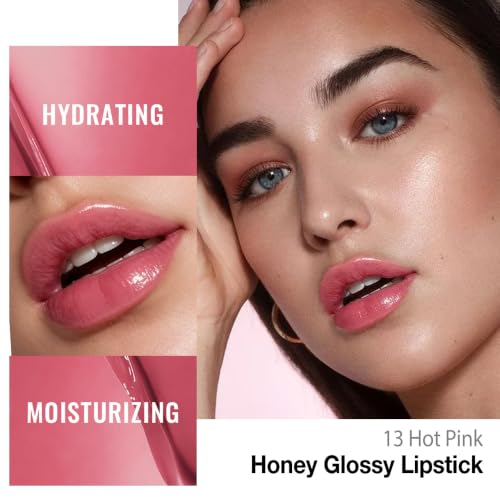 Image of evpct Hot Pink Honey Lipstick Tinted Lip Balm Oil Stick for Women, 13 | Sheer Lightweight, Moisturizing, Shine, Volumizing, Hydrating Nourishing Serum for Glossy Nourished Lips, Cruelty-Free Vegan