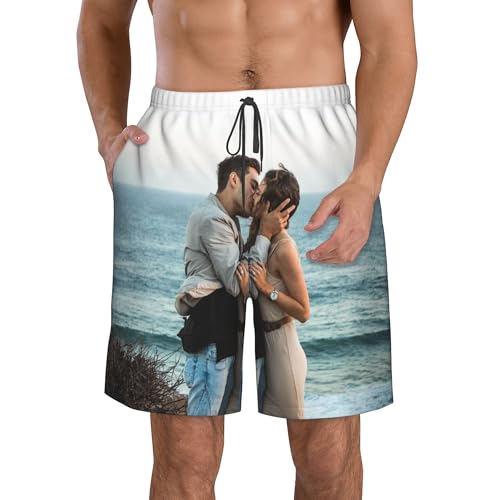 Custom Men's Fun Shorts Personalized Beach Shorts Add Your Own Photo Text Logo Customized Quick Dry Swim Trunks for Running Surfing Daily Outfit Black2