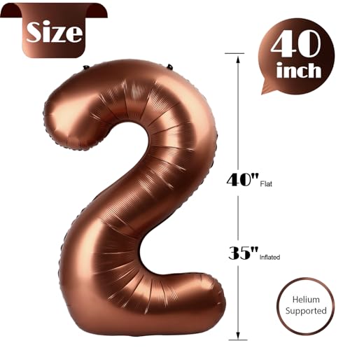 Image of Dark Brown 2 Balloon, Coffee Brown Number Balloons 40 Inch, Chocolate 2nd Balloon Number Birthday Decorations, Second Two Birthday Party Supplies, Number 2