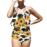 ENLACHIC Womens Striped Printed Flowy Tankini Swimsuit Swim Top M-3XL Plus Size