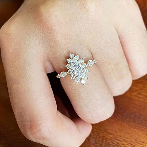 Women's Halo Engagement Rings Fashion Jewelry Yellow Gold Plated Cubic Zirconia Marquise Cut Wedding Ring2