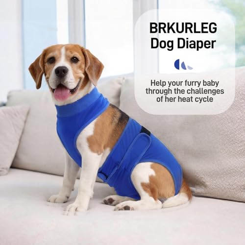 Image of BRKURLEG Female Dog Diapers with Suspender, Washable & Reusable, Blue M