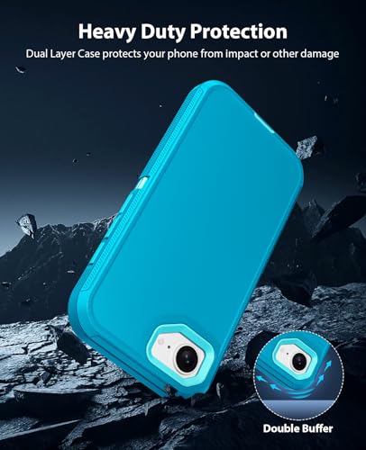 Coque iPhone 17e Robuste avec cache USB C Jelanry antichoc double couche bleu menthe