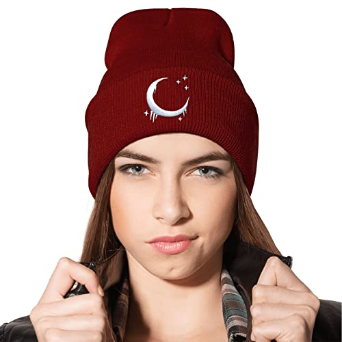 Image of Embroidery Goth Beanie Knit Hats for Men & Women, Embroidery Winter Hats Skull Cap