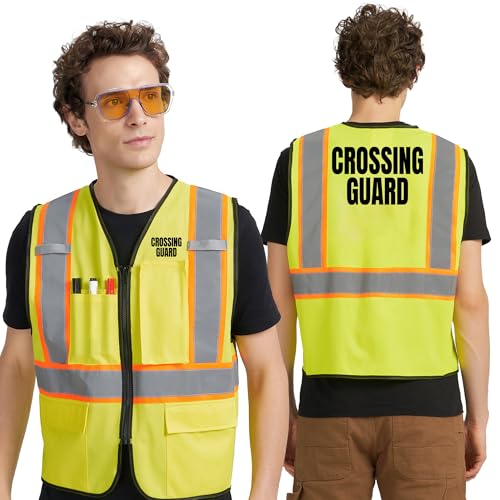 AK A-KSAFETY Yellow Security Vest for Crossing Guards & Workmen - Hi Vis, Reflective, and Safety Vest for Maximum Visibility (Model L)