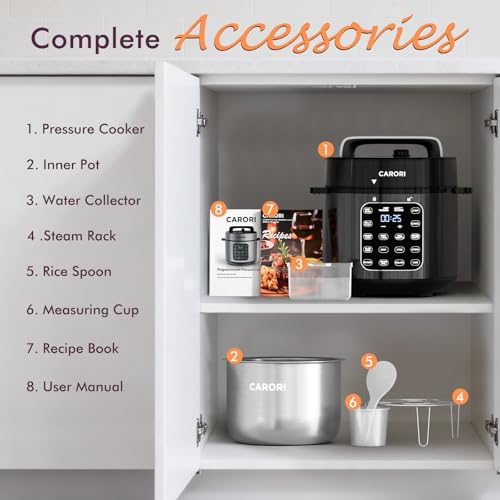 CARORI 6Qt 9-in-1 Electric Pressure Cooker,12 Presets - Quick Meals, Time-Saving, Healthy Dinner,Olla Presion, Electric Canner, Home Appliance, Small Appliance, (Black/SS) by carori - Used condition - Image 9