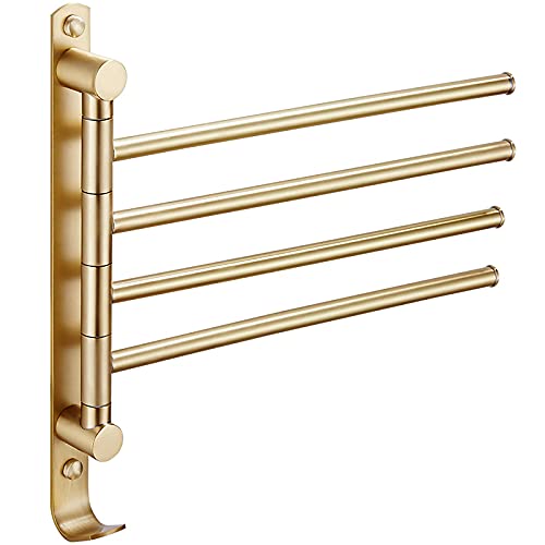 C'est Bon Heated Towel Rack, Towel Holders For Bathrooms Towel Rack Brushed Gold Swivel Towel Bar Set Wall Brass 4-Arm Towel Rail With Hook Towel Ring For Bathroom, Kitchen ，Electric Towel Warmer #TOP24