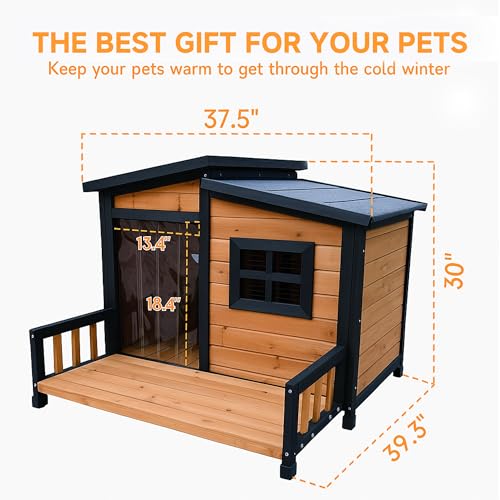 GARWOOD Large Outdoor Indoor Wooden Dog House for Small Large Dog Kennel Wood Sturdy Pet Puppy Warm Home with Durable Weatherproof Asphalt Roof Insulated Elevated Floor Outside Shelter Brown 39x37x30“ - Image 5