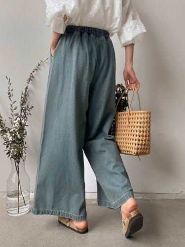 Image of GRECIILOOKS Denim Palazzo for Womens | Jeans for Woman | Women's Relaxed Fit High Rise Baggy Jeans | Loose Fit Wide Leg Oversized Denim Jeans