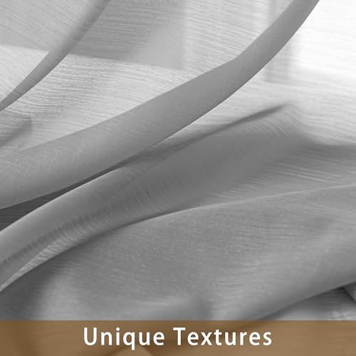 Image of Grey Sheer Curtains 108 Inches Extra Long, Privacy Semi Sheer Curtains for Living Room Bedroom, Light Filtering Rod Pocket Voile Window Drapes 2 Panels Set, Each 42 inch W x 108 inch L