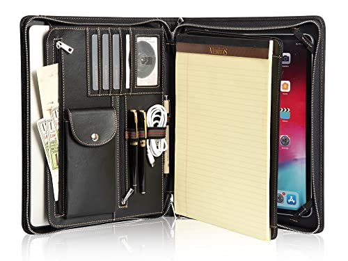 Calfinder Carpeta de piel para conferencias con tapa A4, archivador con cremallera, carpeta para iPad Pro 9.7, iPad Air 2/iPad Air, color negro Cover