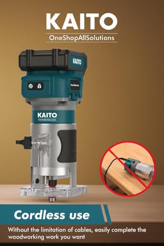 Image of KAITO 21V Cordless Wood Trimmer Machine | 30,000 RPM Brushless Router | 6 Variable Speed | Trimmer Indicator | 2 Li-ion Batteries, Fast Charger, Fixed Base | Wood Cutting, Edge Trimming & Molding Tool