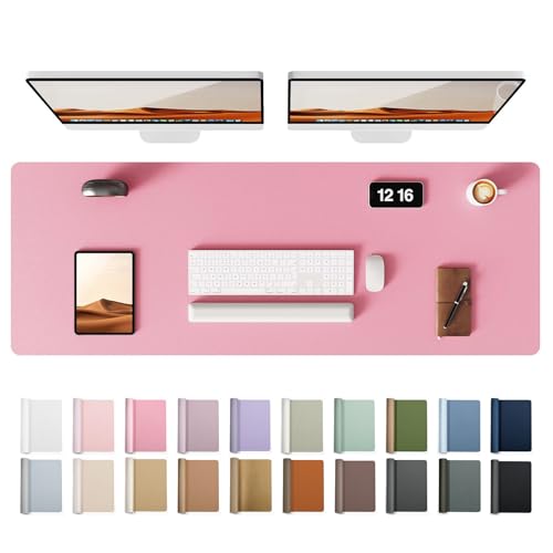 YSAGi Leather Desk Pad Protector, Office Desk Mat, Large Mouse Pad, Non-Slip PU Leather Desk Blotter, Laptop Desk Pad, Waterproof Desk Writing Pad for Office and Home (Pink, 47" x 17")