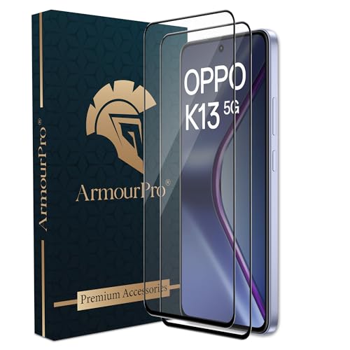 Image of ArmourPro Military Grade Gorilla Tempered Glass Compatible For Oppo K13 (6.67 Inch) With Easy Installation Kit for Smartphone| Edge-To-Edge Protector Coverage | Black, Pack of 2