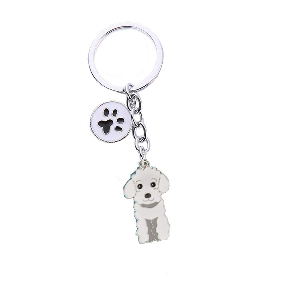 HongGun Pet Dog ID Tag Keychain - Cute Portable Metal Key-Ring for Bag and Car Decor - Corgi Design (White Poodle)