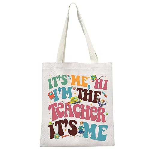 JTOUK Borsa tote in tela ispirata a Mrs Frizzle con scritta in lingua inglese "It's Me Hi I'm The Teacher It's Me", I'm the Teacher Tote Eu, 13.78 inch x 14.96 inch, Large