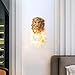 Pobllem Vintage Gold Wall Sconce Hardwired, Mid Century Luxury Crystal Wall Light Fixture, Resin Lion Head Decorative Wall Mounted Lamp for Living Room Bedroom Hallway Staircase