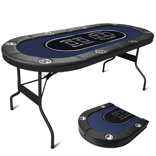 HLC Pokertisch Klappbarer Poker Table für 8 Spieler Texas Holdem Tisch mit Gepolsterte Armauflage und Getränkehaltern Casino Pokertisch für Erwachsene.