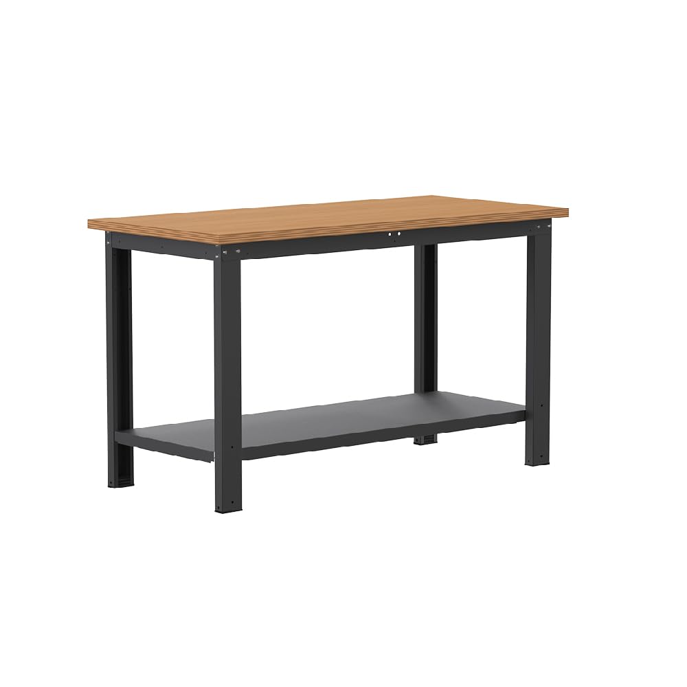 SOGI X3N_100L Banco da Lavoro - 1.5 m - Piano in Legno Multistrato di Faggio - Struttura in Lamiera di Acciaio Verniciato - Grigio Antracite RAL 7016