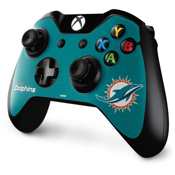 Skinit Decal Gaming Skin Compatible with Xbox One Controller - Officially Licensed NFL Miami Dolphins Distressed- Aqua Design