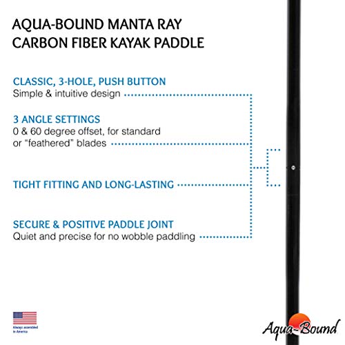 Aqua Bound Manta Ray Carbon 2-Piece Kayak Paddle, Black Cr Blade/Carbon Snap Button Shaft, 220 Cm #TOP4