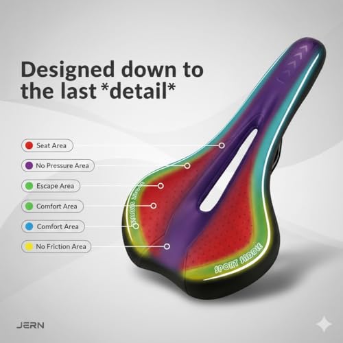 Image of JERN Ergonomic Bicycle Saddle, Memory Foam Comfort Bike Seat with Airflow Vent, Shock Absorption, Anti-Slip Design for MTB, Road, Cycle (White)