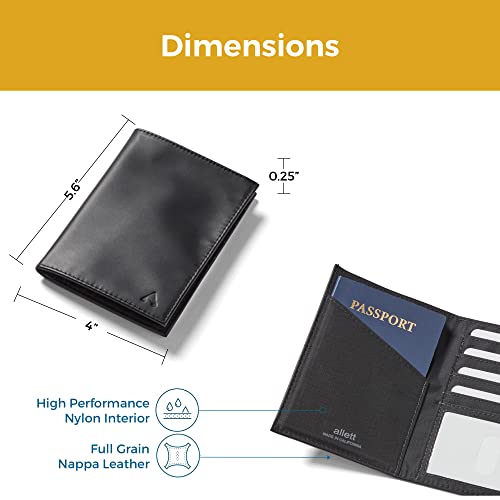 Allett Passport Wallet, Black | Leather, Thin Bifold, Minimalistic, Front Pocket, Rfid Blocking | Holds 2-10 Cards & Passport | For Men & Women #TOP3