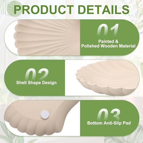 Bandeja decorativa de madera uxcell en forma de concha para centro de mesa de cafe 4