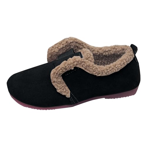 Women's Slip-On Casual Slippers Fuzzy Mules Comfortable Flat Lightweight Travel Shoes Plush Round Toe Flats Fleece Lined Furry Slippers Winter Warm Memory Foam House Indoor Cozy Shoes