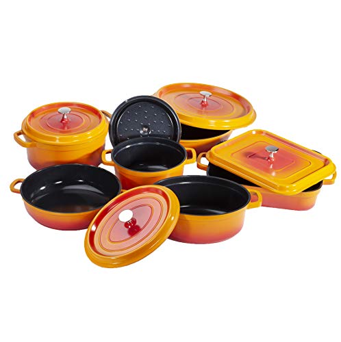 G.E.T. CA-008-O/BK Heiss Lightweight Cast Aluminum Braiser Pan/Casserole Dish, 4.5 Quart, Orange