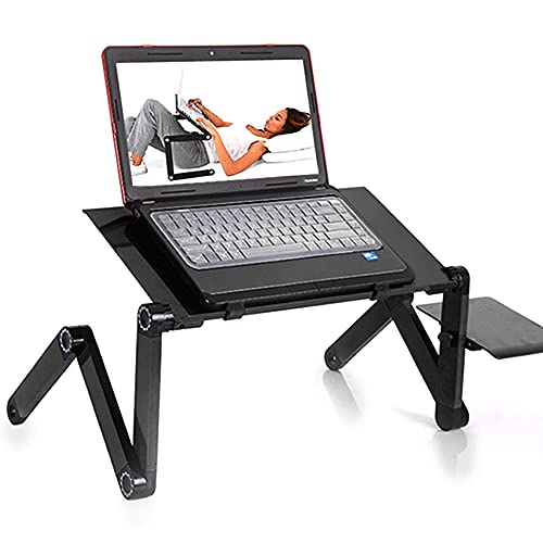 Alivinghome Laptop Desk Table Adjustable Foldable Portable Breakfast Serving Bed Tray with Tilting Top Drawer (18.9