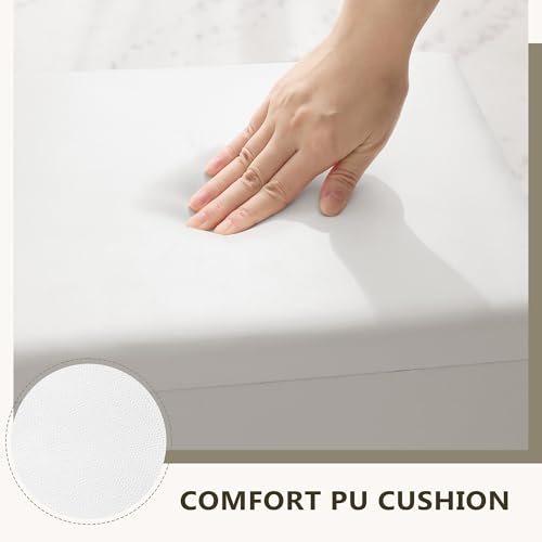 Image of LIVELYGLOW Small Makeup Vanity Stool,15.7 inch W x 10.2 inch D x 16.7 inch H，White（Easy Assembly,PU Cushion Mat, Footstool）