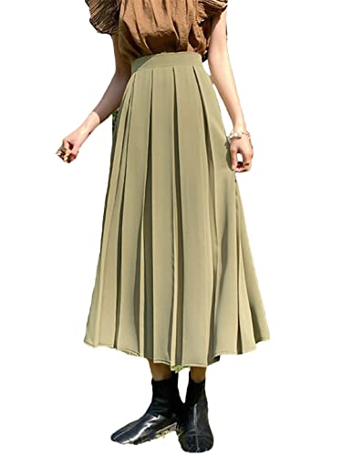 Jupe plissée haute taille femme army green en taille 40 au style rétro
