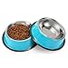Price comparison product image WERFORU 2 Pieces Dog Bowls Stainless Steel Dog Cat Pet Bowls for Feeding Water and Food Blue Medium Size
