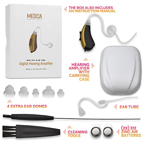 Mini Bte Slim Tube Digital Hearing Amplifier Left Ear - 2-Tone Battery Operated Personal Sound Device With 4 Programable Settings - Lightweight & Comfortable For Daily Use For Adult Elderly & Seniors #TOP5