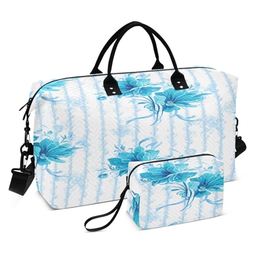 CEBUGI Boho Blue Floral Quilted Duffle Bag for Women Large Carry On Travel Weekend Bag Hospital Bags for Labor and Delivery