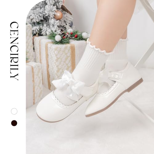 CENCIRILY Toddler Little Girls Flower Dress Shoes Mary Jane Ballet Flats Party School Bowknot Princess Wedding Shoes3