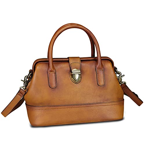 Genuine Leather Satchel Handbag For Women Purse Top Handle Bags Handmade Vintage Crossbody Bag Purses (Brown) #TOP1